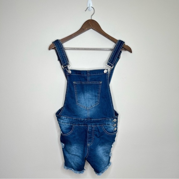 Cute Short Overalls with Light Distressing and Raw Hem Cluster  Medium - Picture 1 of 14